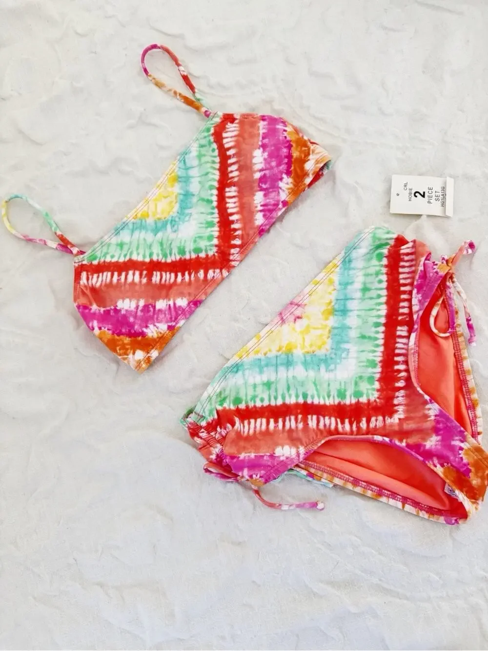 Hobie Multicolor Tie-Dye Girls Two Piece Swimsuit Size 12 New